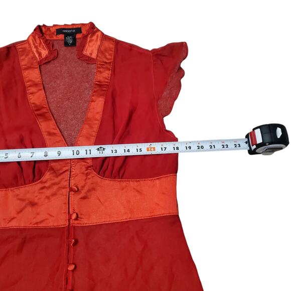 Y2k Silk Blend Red Office Siren Blouse Sheer - Size Large - Picture 5 of 8